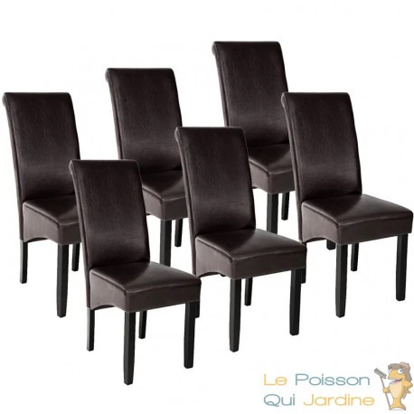 Lot de 6 Chaises de Salle à Manger marron foncé aspect simili cuir avec pieds en bois résistants