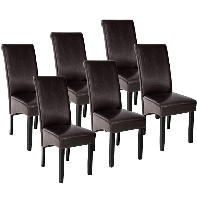Lot de 6 Chaises de Salle à Manger marron foncé aspect simili cuir avec pieds en bois résistants