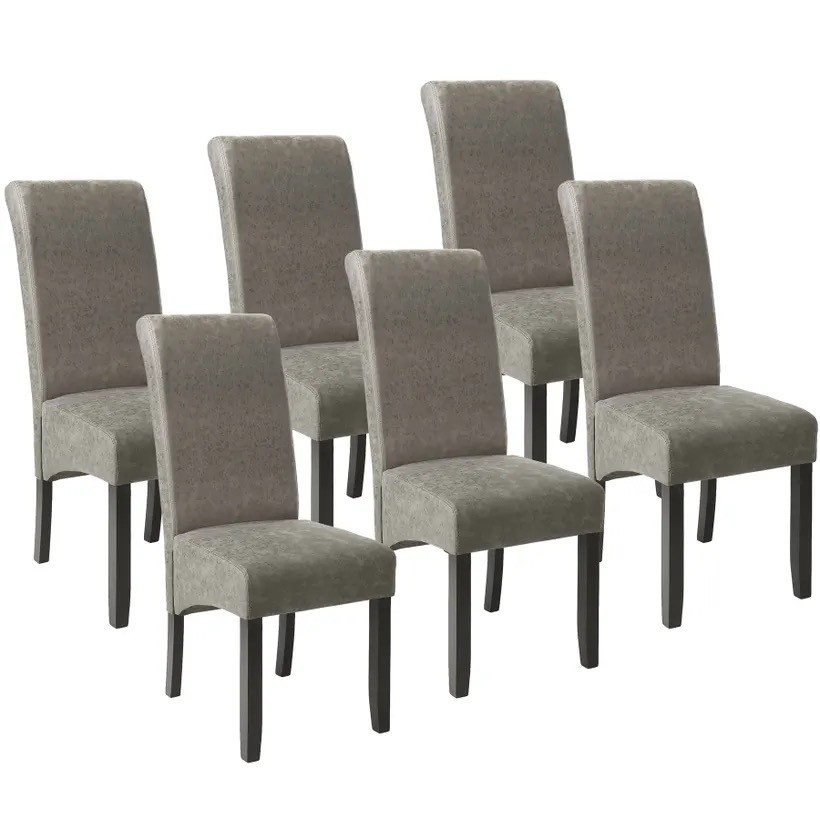 Lot de 6 Chaises de Salle à Manger gris aspect simili cuir avec pieds en bois résistants