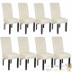 Lot de 8 Chaises de Salle à Manger crème aspect simili cuitr avec pieds en bois résistants