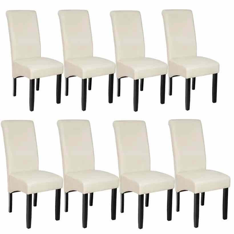 Lot de 8 Chaises de Salle à Manger crème aspect simili cuir avec pieds en bois résistants