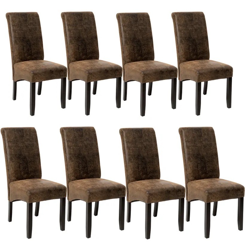 Lot de 8 Chaises de Salle à Manger marron aspect simili cuir avec pieds en bois résistants