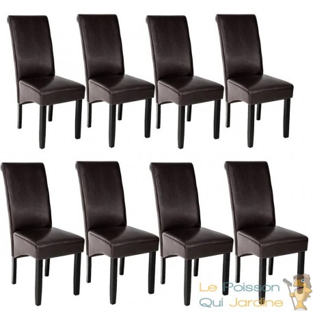 Lot de 8 Chaises de Salle à Manger marron foncé aspect simili cuir avec pieds en bois résistants