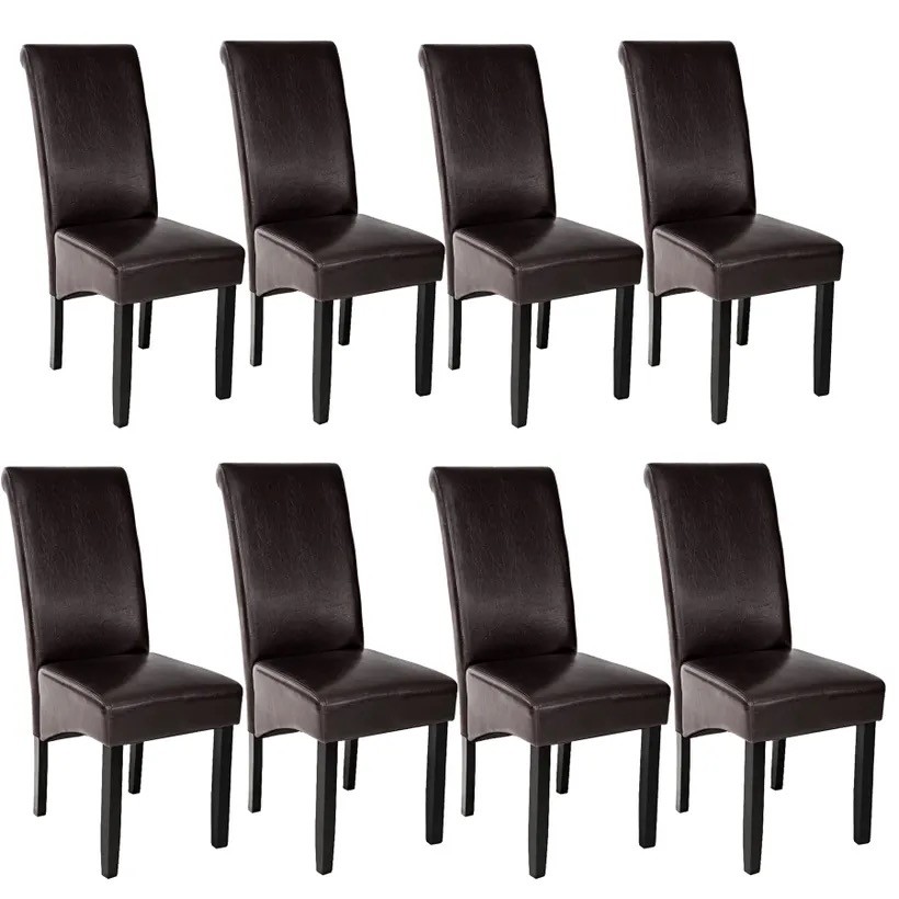 Lot de 8 Chaises de Salle à Manger marron foncé aspect simili cuir avec pieds en bois résistants