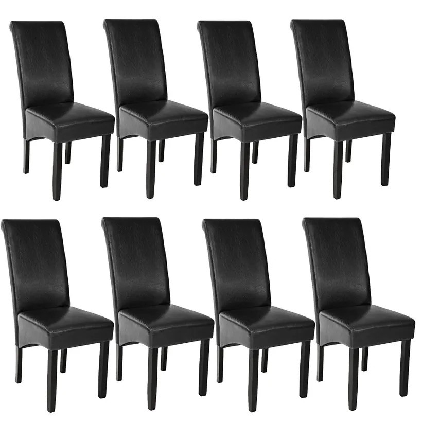 Lot de 8 Chaises de Salle à Manger noir aspect simili cuir avec pieds en bois résistants