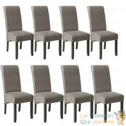 Lot de 8 Chaises de Salle à Manger gris aspect simili cuir avec pieds en bois résistants