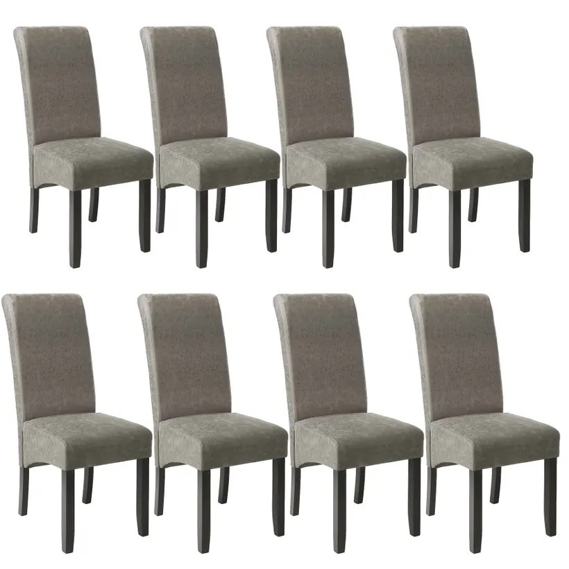 Lot de 8 Chaises de Salle à Manger gris aspect simili cuir avec pieds en bois résistants
