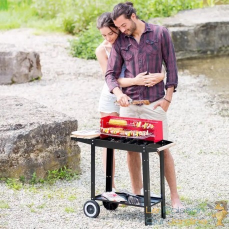 Barbecue charbon classique chariot rouge et noir