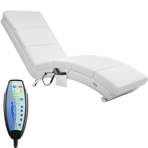 Fauteuil Ergonomique Simili Cuir blanc. MASSAGE et Chauffant avec télécommande