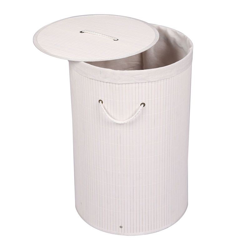 Panier à linge rond en bambou 75l : Pratique blanc