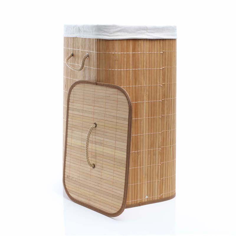 Panier à linge rectangulaire en bambou 72 l : Pratique brun clair
