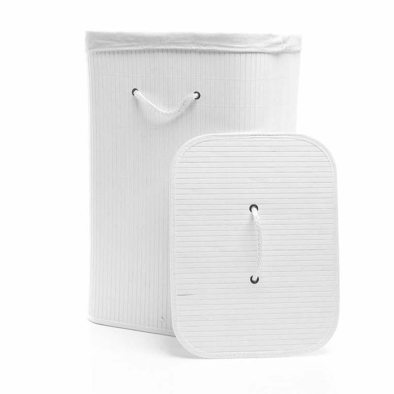 Panier à linge rectangulaire en bambou 72 l : Pratique blanc