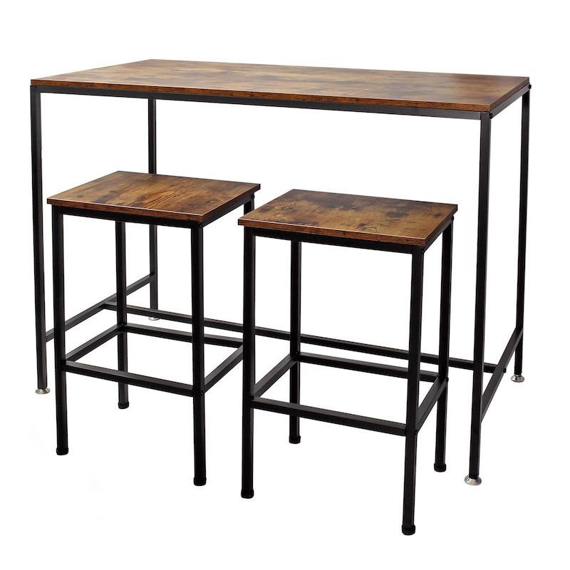 Table de bar + 2 tabouret : 120 X60 X90 : Style bois vintage