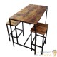 Table de bar + 2 tabouret : 120 X60 X90 : Style bois vintage