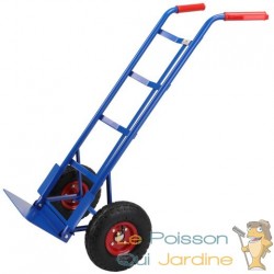 Chariot diable classique bleu avec charge de 200 kg et plateau pliable