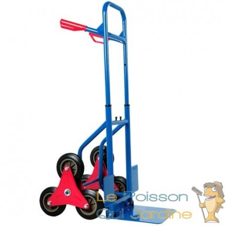 Chariot diable 3 roues bleu avec charge de 200 kg et plateau pliable