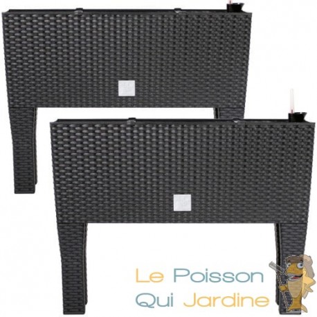 Lot de 2 Jardinières sur pied 60 X 25 X 46 cm en rotin tressé