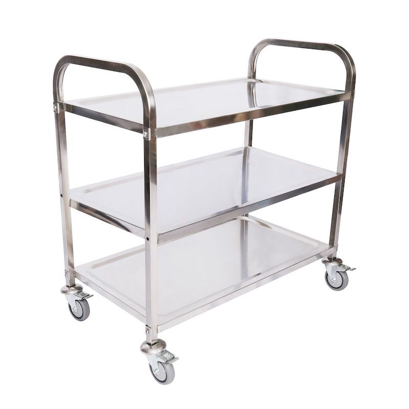 Chariot inox 150kg 3 étagères desserte à roulettes pour restaurant ou cuisine collective