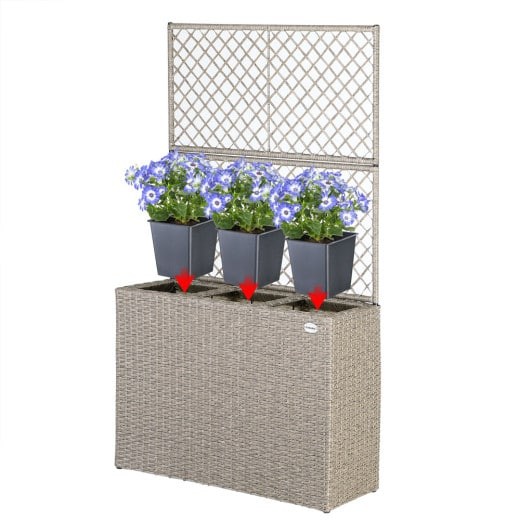 Jardinière bac en polyrotin Crème avec treillis mural pour accroche des plantes