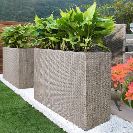 Jardinière 4 bacs en polyrotin crème 95 cm de long