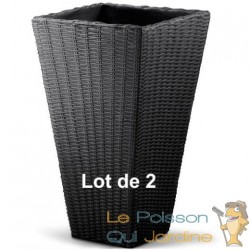 Lot de 2 Pots de fleurs imitation rotin anthracite 40 x 40 x 70 cm