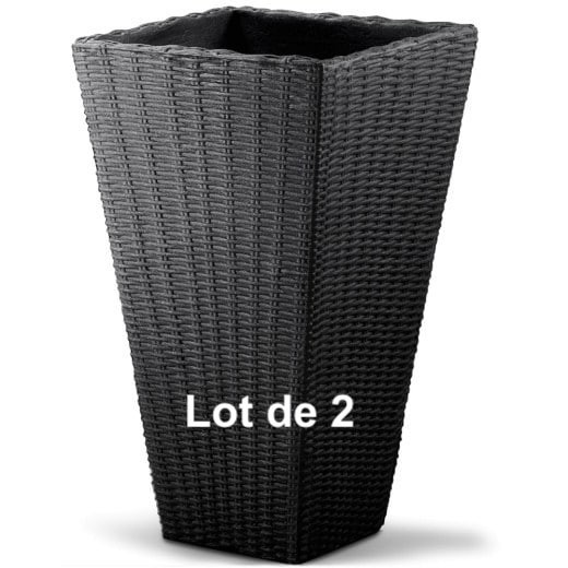 Lot de 2 Pots de fleurs imitation rotin anthracite 40 x 40 x 70 cm