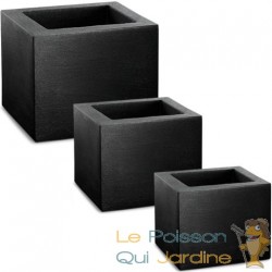 Lot de 3 Pots de fleurs carrés imitation béton anthracite 50,40 et 30 cm