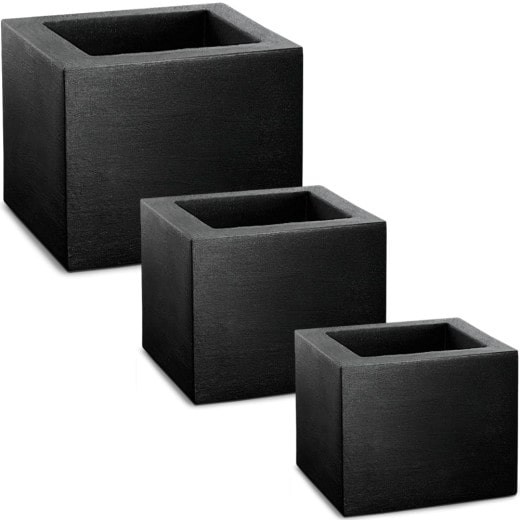 Lot de 3 Pots de fleurs carrés imitation béton anthracite 50,40 et 30 cm