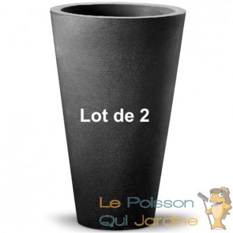 Lot de 2 Pots de fleurs imittation beton structuré couleur gris anthracite 40 X 70 cm