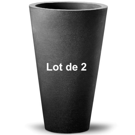 Lot de 2 Pots de fleurs imittation beton structuré couleur gris anthracite 40 X 70 cm