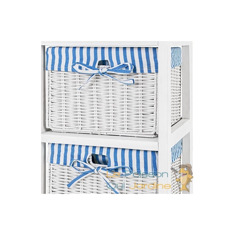 Lot de 2 Paniers à linge en Osier et Tissu Blanc imprimé Bleu - Rangements  de salle de bains - Décomania
