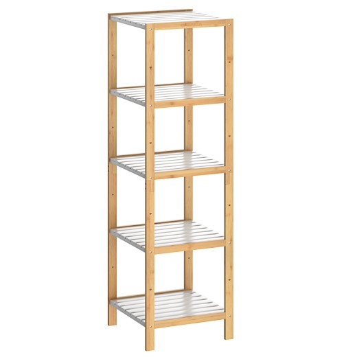 Étagère salle de bain avec 5 niveaux tablettes blanches Bambou 140 cm de haut