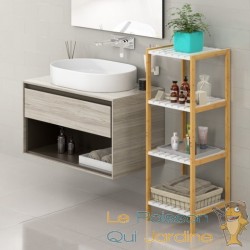 Étagère salle de bain avec 4 niveaux tablettes blanches Bambou 110 cm de haut