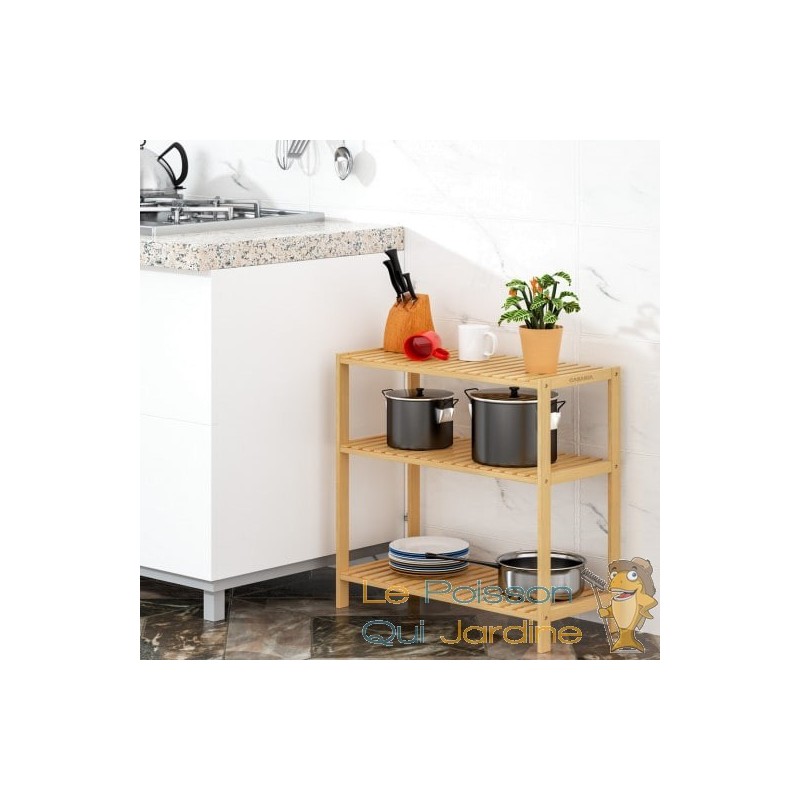 Étagère 3 Niveaux En Bambou Et MDF Blanc - 80 X 33 X 34 Cm - Charge Max 30 Kg - Pour Salle De Bain, Cuisine, Salon - Montage Facile