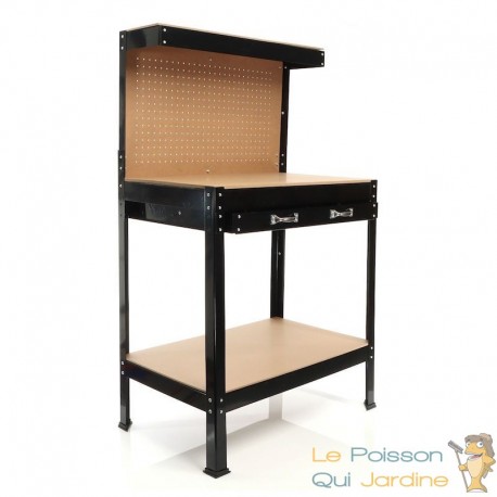 Etabli table de travail bricolage établi d'atelier plan de travail bureau  maison intérieur durable rubuste 160 cm acier noir helloshop26 02_0003680 -  Conforama