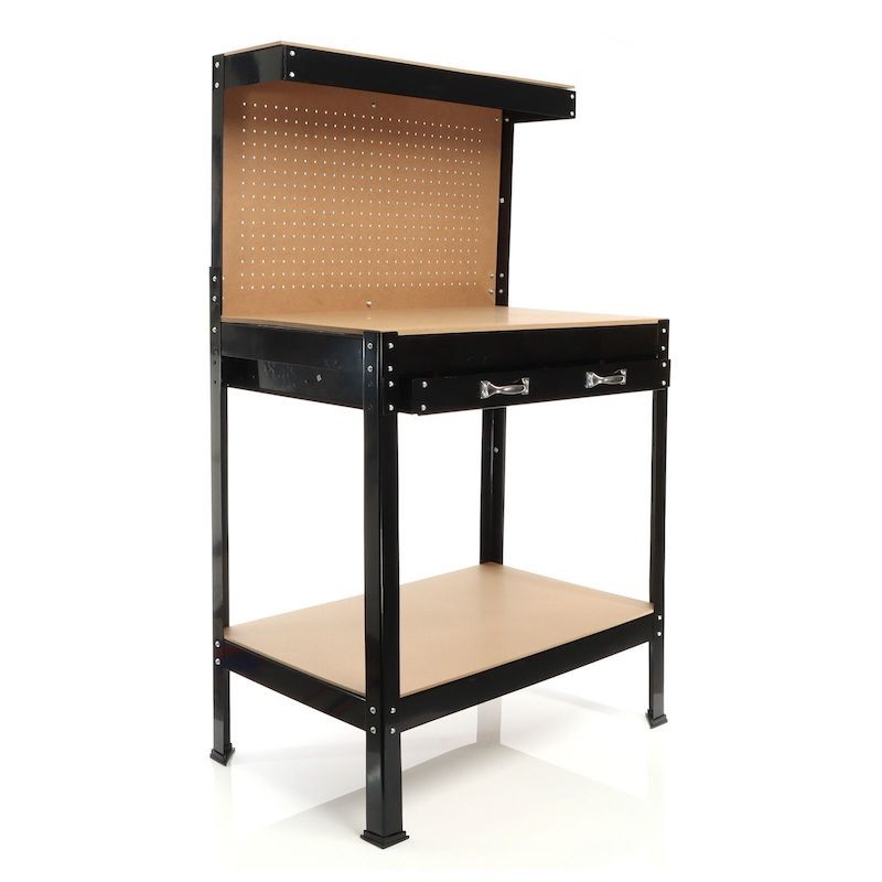 Etabli table de travail bricolage établi d'atelier plan de travail bureau  maison intérieur durable rubuste 160 cm acier noir helloshop26 02_0003680 -  Conforama