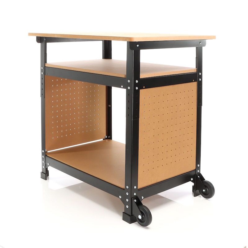 Établi mobile sur roues 68 x5 0x 66-82 cm Réglable en hauteur avec Étagères