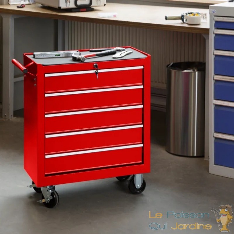 Servante d'atelier mobile 1 porte et 2 tiroirs Couleur : Rouge