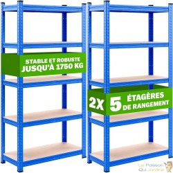 Lot de 2 : Étagère Modulable à Charge Lourde bleue : 180 X 90 X 40 cm Robuste et Polyvalente, 875 kg