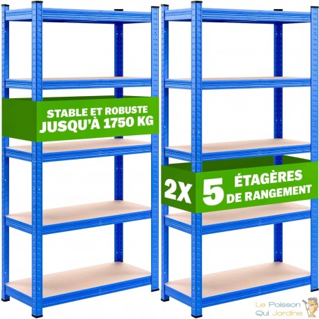 Lot de 2 : Étagère Modulable à Charge Lourde bleue : 180 X 90 X 40 cm Robuste et Polyvalente, 875 kg
