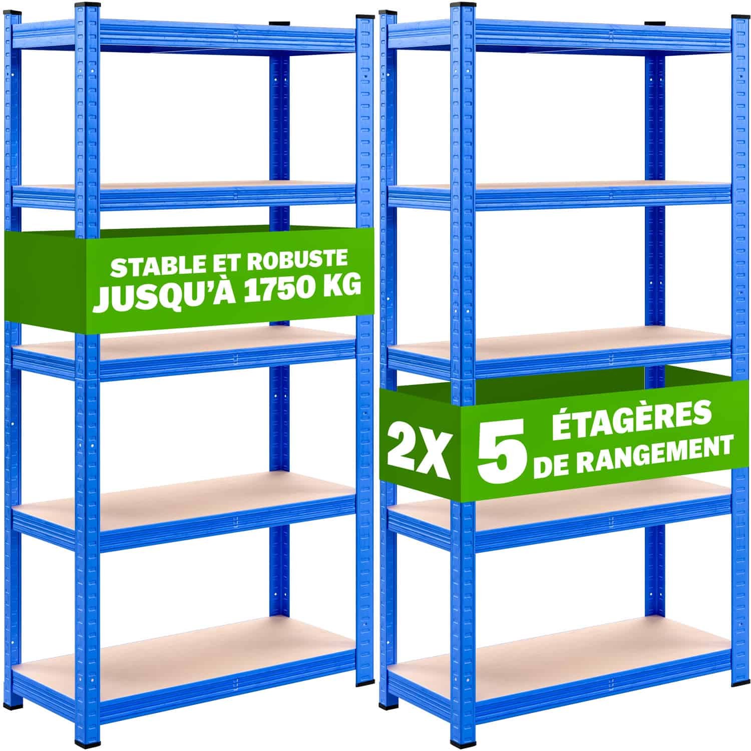 Lot de 2 Étagères Modulables à Charge Lourde bleue : 180 X 90 X 40 cm Robuste et Polyvalente, 875 kg