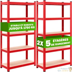 Lot de 2 Étagère Modulable à Charge Lourde rouge : 180 X 90 X 40 cm Robuste et Polyvalente, 875 kg