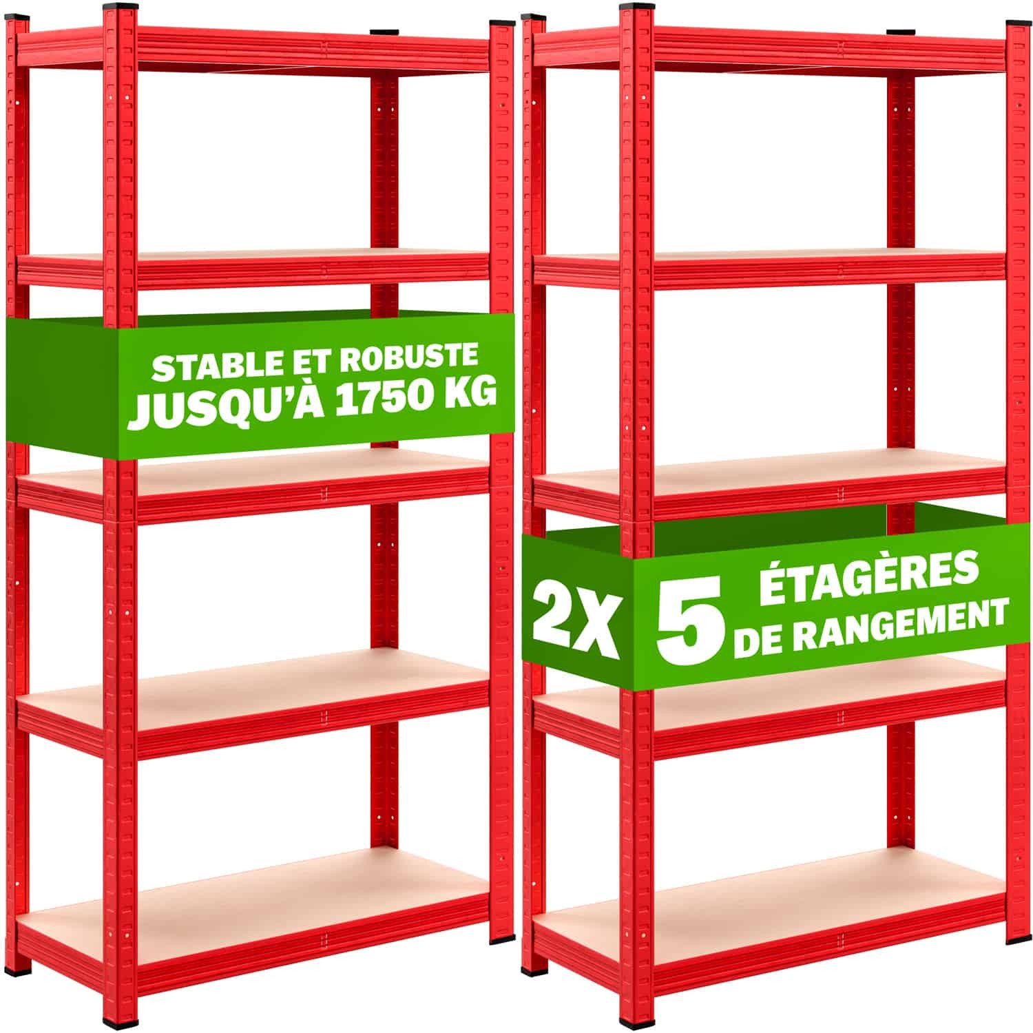 Lot de 2 Étagères Modulables à Charge Lourde rouge : 180 X 90 X 40 cm Robuste et Polyvalente, 875 kg