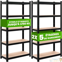 Lot de 2 Étagères Modulables à Charge Lourde Noire : 180 X 90 X 40 cm Robuste et Polyvalente, 875 kg