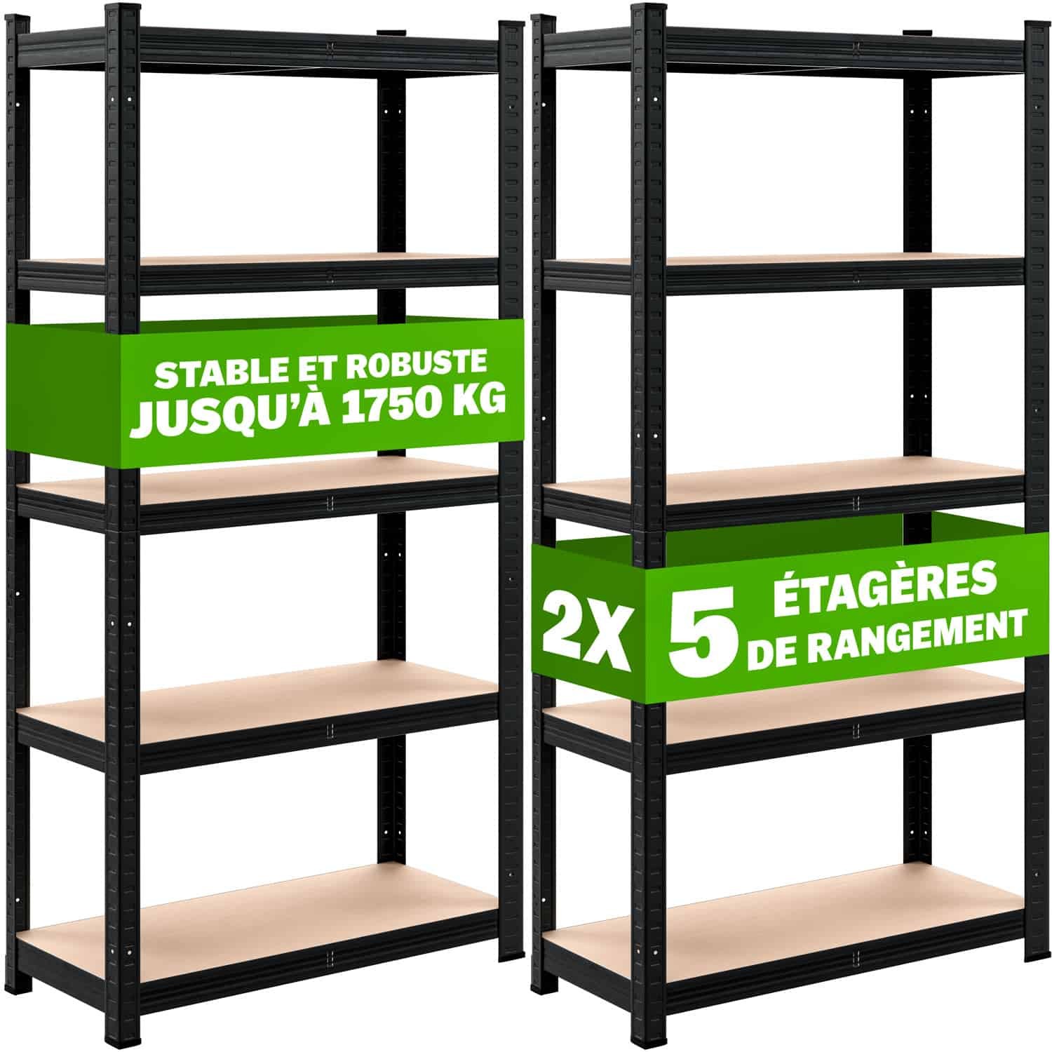 Lot de 2 Étagères Modulables à Charge Lourde Noire : 180 X 90 X 40 cm Robuste et Polyvalente, 875 kg