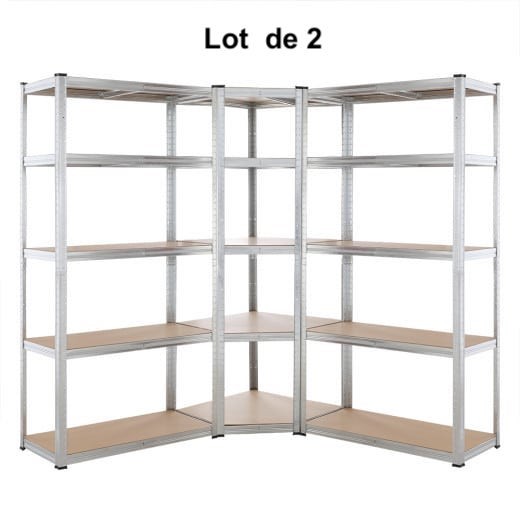 Lot de 2 Ensembles d'Étagères d'angle à Charge Lourde Grise : 180 X 70 X 40 cm Robuste et Polyvalente, 875 kg