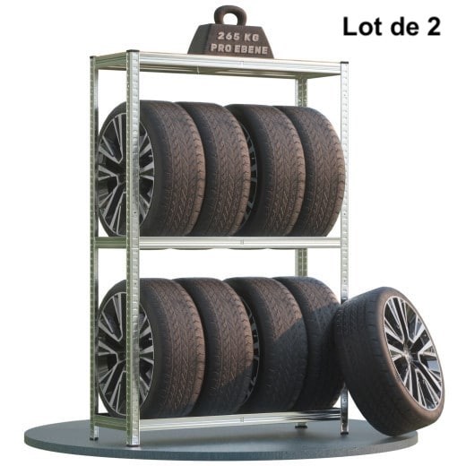 Lot de 2 Racks Rangement Pneus Étagère Pour 8 Pneus 180 X120 X 40 cm - Charge 795 kg - En Acier