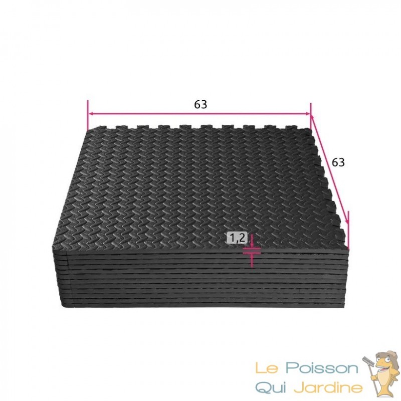 Tapis Sport & Jeu en Mousse Noire - 24 Pièces 62 X 62 cm + bord de finition  - Le Poisson Qui Jardine