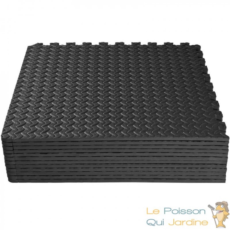 Tapis Sport & Jeu en Mousse Noire - 24 Pièces 62 X 62 cm + bord de