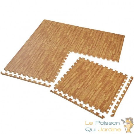 Tapis Sport & Jeu en Mousse Couleur Bois - 12 Pièces 62 X 62 cm + bord de finition